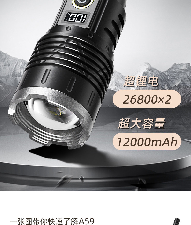 Aluminum Alloy Flashlight, Outdoor Strong Light, Flash Flashlight for Adventure, Ultra-Bright, High-Lumen, High-Power Lithium Battery, Long-Lasting Flashlight