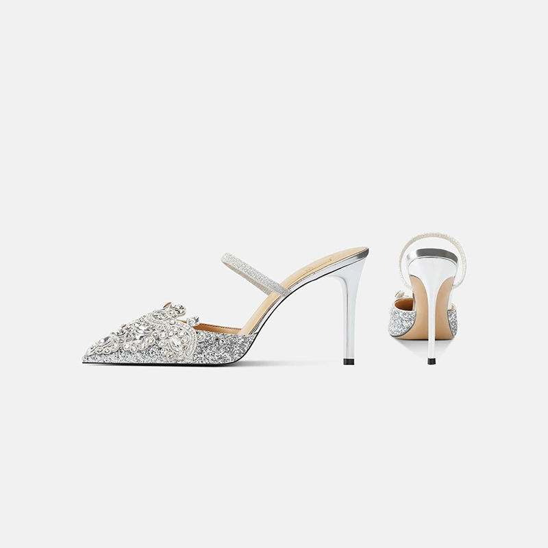 708-91 Темперамент новые вышитые алмазы открытые туфли на каблуке stiletto с острым носком дизайн шпилька обувь пустышки для женских банкетных туфель