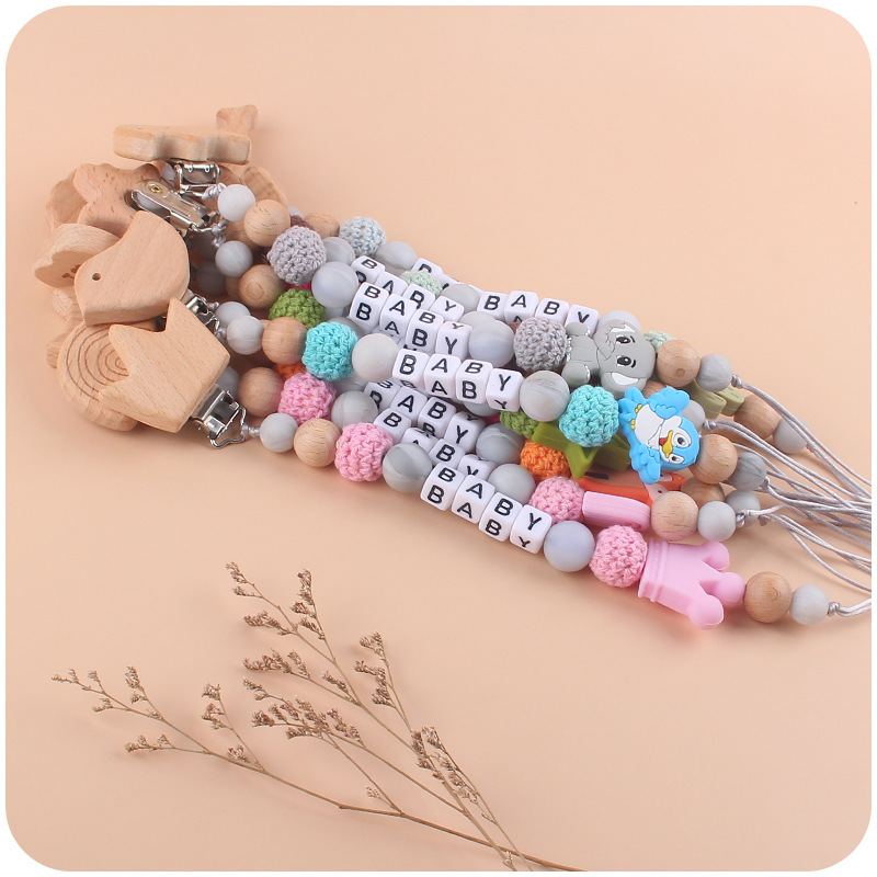 Nuevo bebé de haya animal chupete clip calmante bebé DIY animal mordedura molares chupete cadena