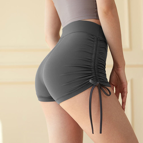 Sports shorts with no embarrassing lines, naked drawstring tight hot pants for women, high waist hip lifting fitness three-point yoga pants