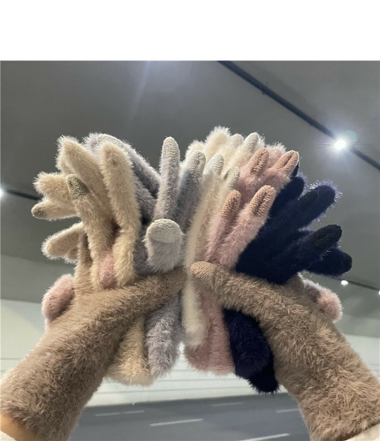 Nuevo amor de pantalla táctil guantes de peluche al aire libre de cinco dedos lindo tejido otoño invierno calentamiento a prueba de viento guantes de invierno para chicas