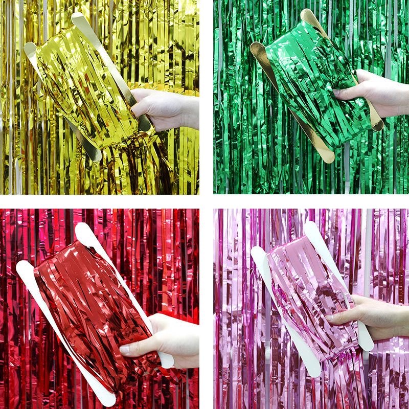 Cortina de lluvia de color transfronteriza cumpleaños boda decoración cortina de lluvia 1 * 2m fondo tela de lluvia al por mayor