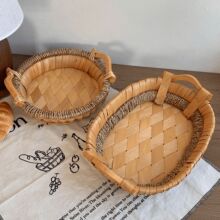 复古藤编水果盘家用客厅茶几干果零食收纳筐床头桌面杂物收纳篮子