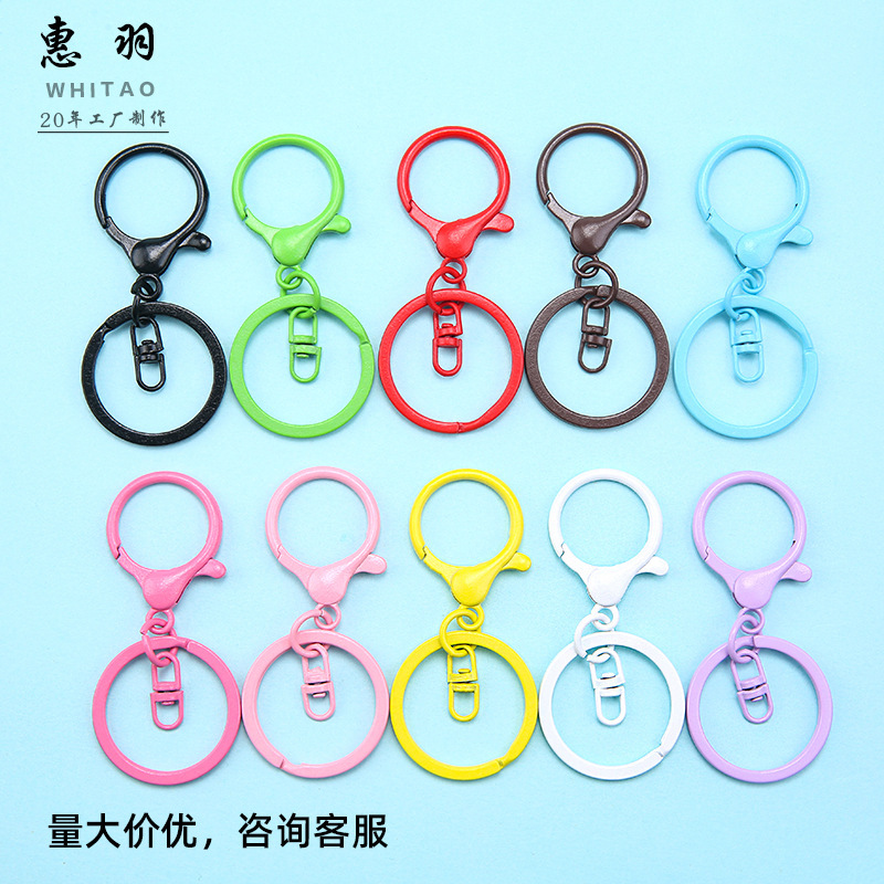 Color alloy paint ins lobster clasp three-piece key ring hanging eight-character clasp diy accessories creative accessories