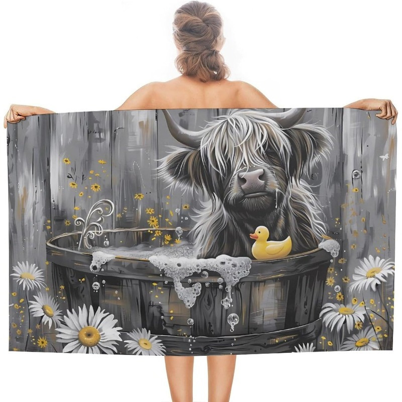 Temu Cross-Border Best-Selling Large Beach Towel with Highland Cow and Duck Patterns, Quick-Drying Blanket Towel Temu Cross-Border Best-Selling Large Beach Towel with Highland Cow and Duck Patterns, Quick-Drying Blanket Towel