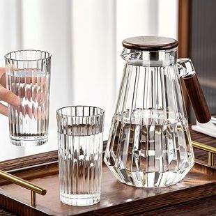Walnut Handle Glass Cold Water Kettle Household High Temperature Resistant Large Capacity Water Storage Cup Food Grade High Borosilicate Cold Water Kettle