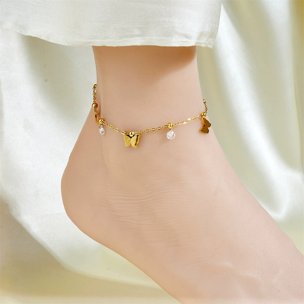 Ankle bracelet, chain, golden fashionable sexy accessory stainless steel, simple and elegant design, light luxury style, internet celebrity, 750 sample gold