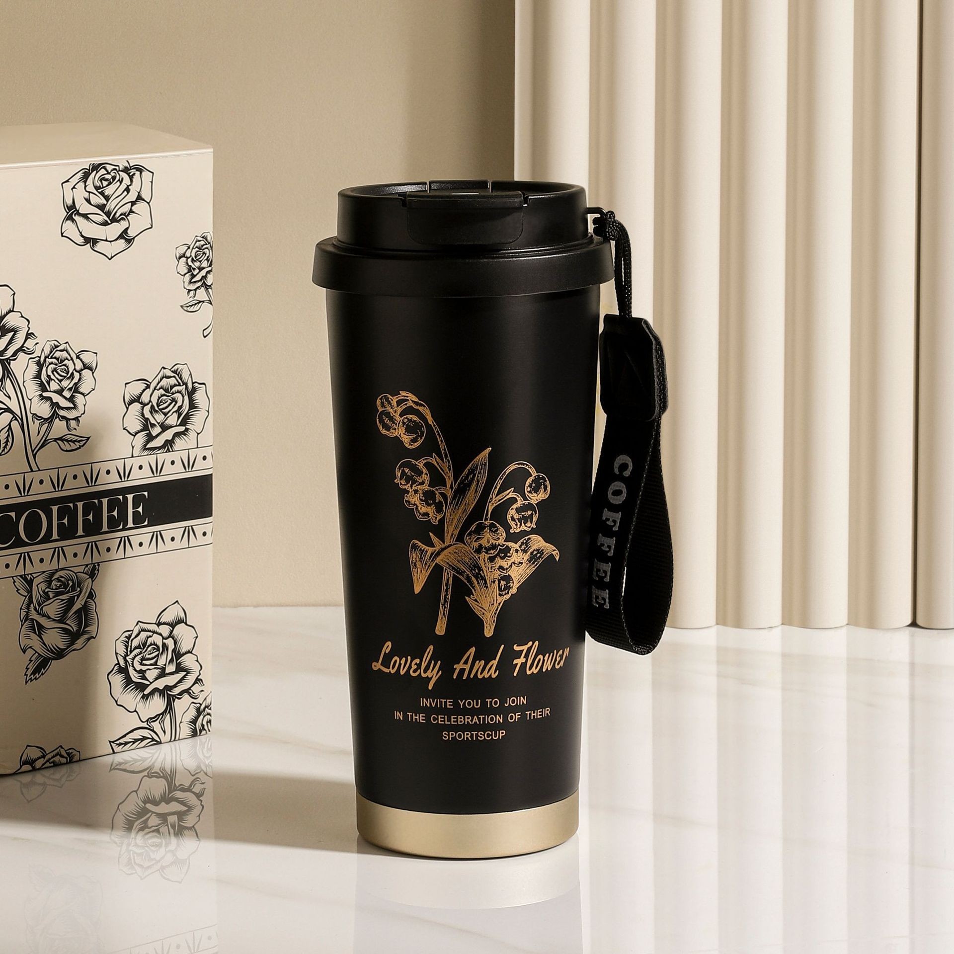 Taza de café lirio de los valles de alto valor para hombres y mujeres 316 taza de aislamiento de acero inoxidable forro de cerámica taza de agua de regalo de oficina de negocios