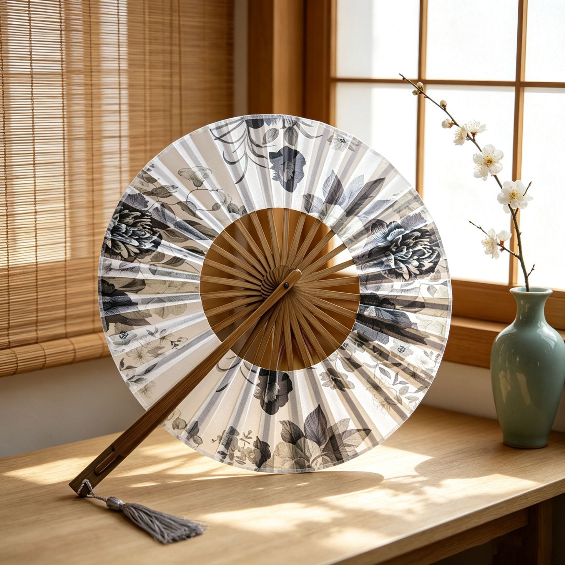 Fábrica de bambú reunión chino antiguo ventilador molino ventilador japonés plegable mango largo ventilador anime danza plegable ventilador al por mayor