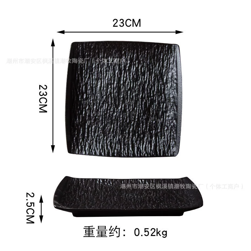 Stone‑pattern serving plates collection, multiple shapes (6–12") in white & black, thick edge