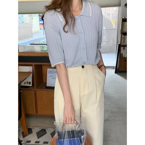 Hollowed-out Short Sleeve Knit Top for Women 2025 New Arrival Korean Style Unique Design Short-Sleeve Thin T-Shirt Fashion