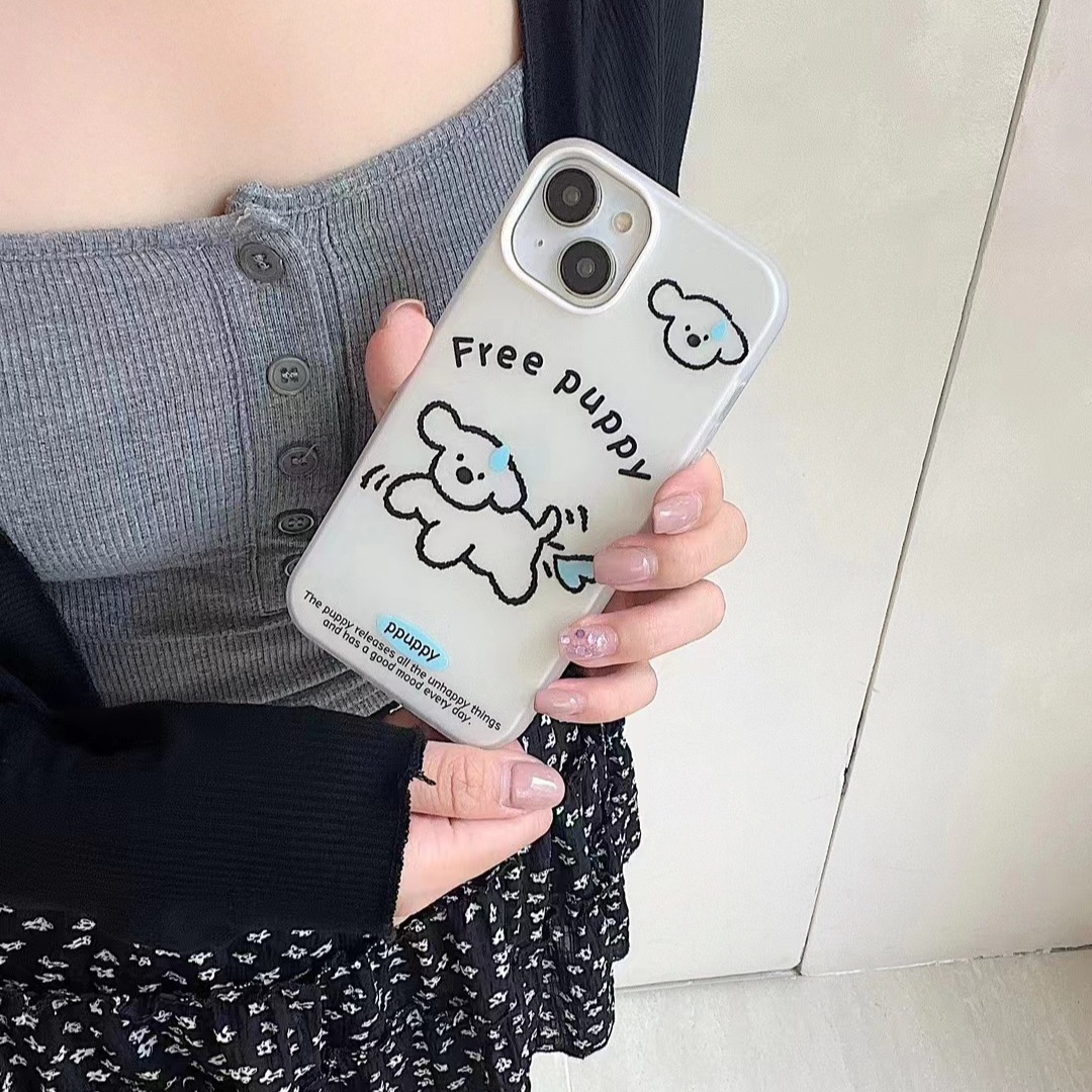 Simple línea de dibujos animados sudoroso cachorro para iPhone 13 funda para teléfono móvil 15ProMax Apple 14 mujer 12 pareja