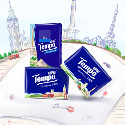Tempo Depot handkerchief paper 12 pack T0153 European printing 4-layer thickened unscented wettable water facial tissue handkerchief paper