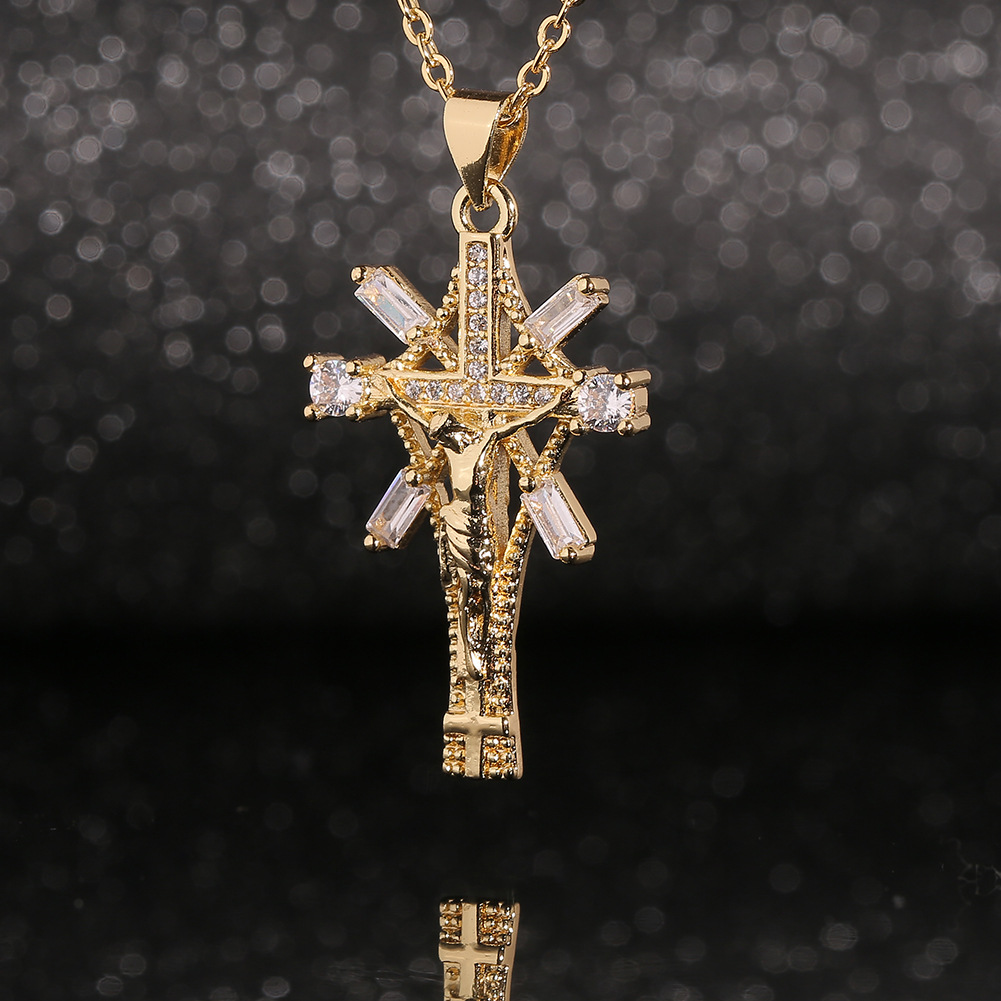 New Jewelry Copper Micro-inlaid Zircon Cross Pendant Fashion Retro Necklace display picture 4