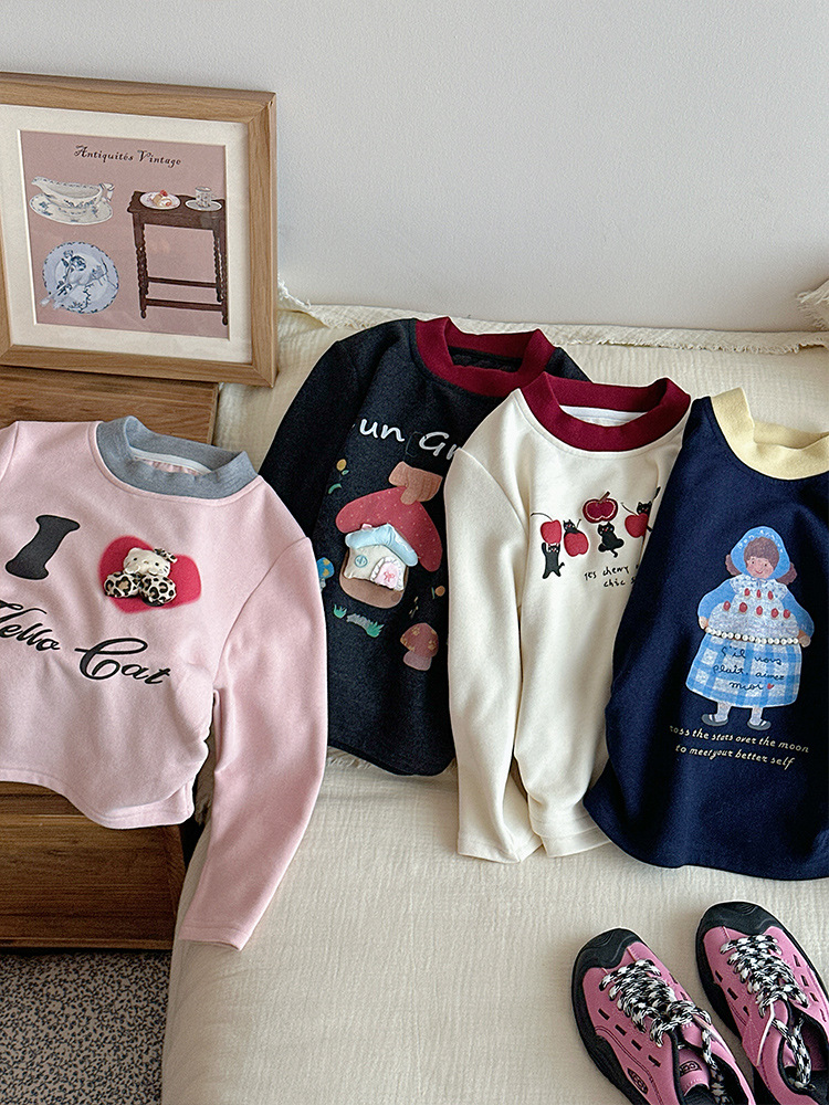 [al contado] niñas de ropa infantil 2025 nueva camisa t de manga larga de invierno para niños con chaqueta de terciopelo 320g engrosada