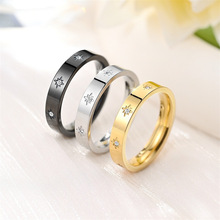 气质流行八芒星钛钢镶钻戒指 高级感小众情侣戒指 欧美跨境手饰品