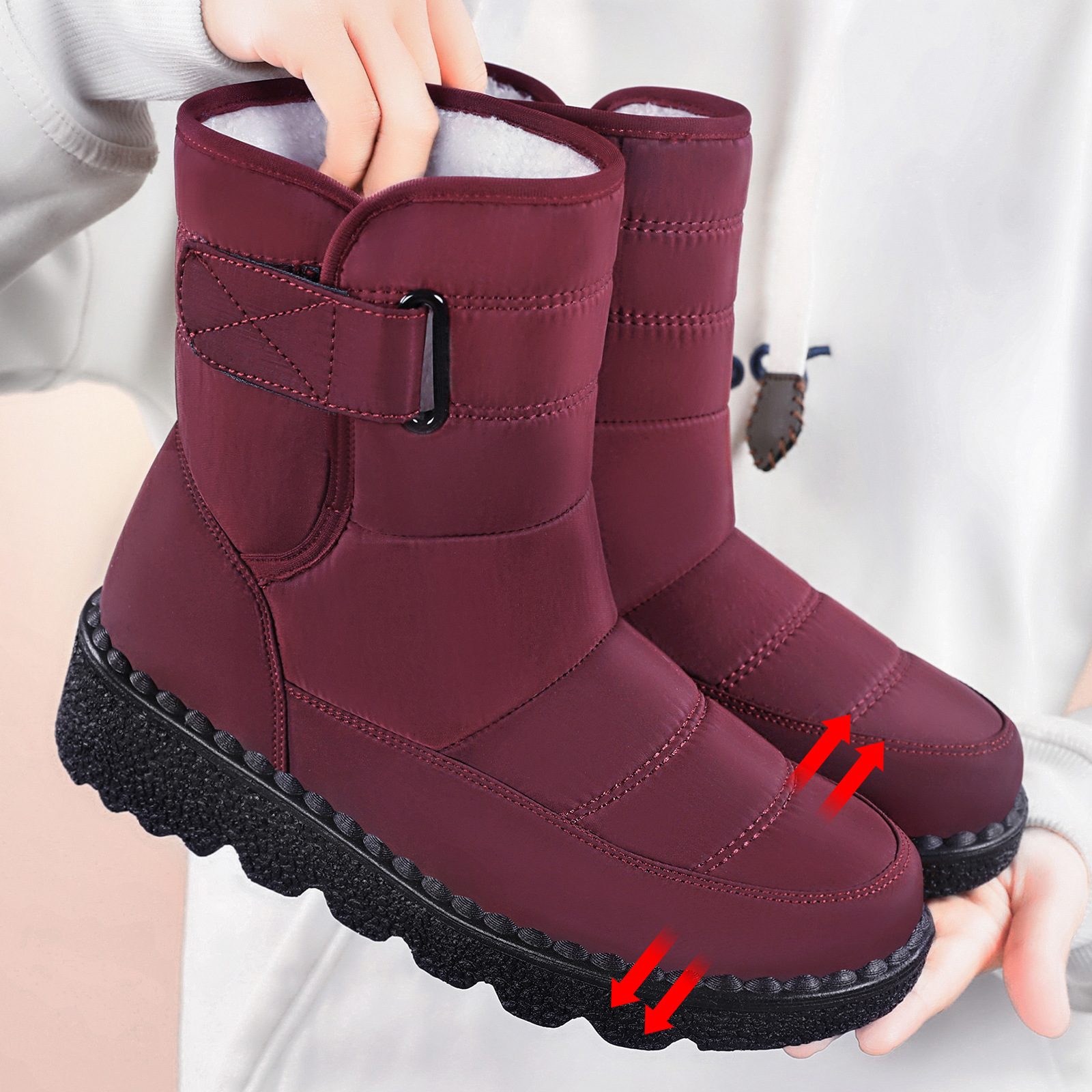 Botas de nieve de invierno para mujer, botas de mujer de talla grande, botas de algodón con forro polar y engrosadas, botas largas de poliuretano, zapatos de algodón de suela gruesa y caña alta