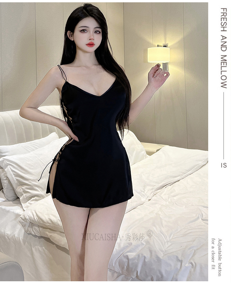 Red Split-Strap Sling Babydoll with Thong, Polyester Lingerie Set, One Size — detail image 9
