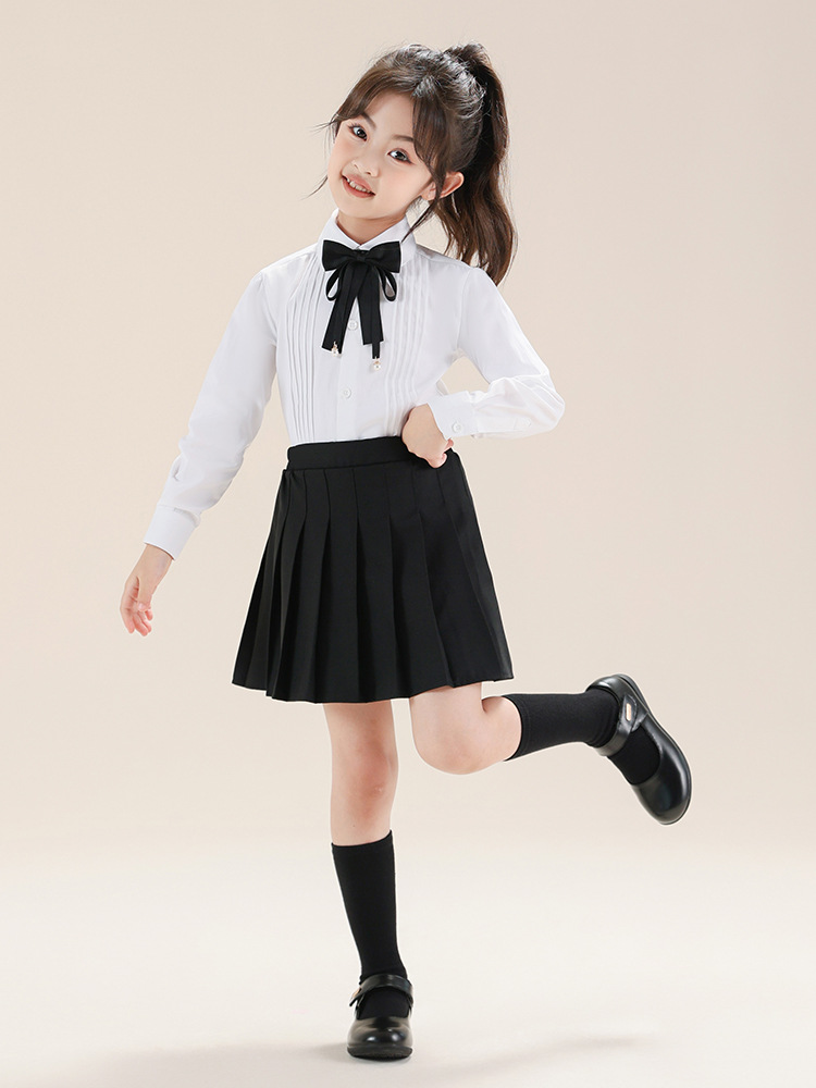 Traje de camisa blanca de manga larga para niñas Camisa blanca Traje de falda plisada de estilo universitario Traje de jardín de infantes para estudiantes de primaria