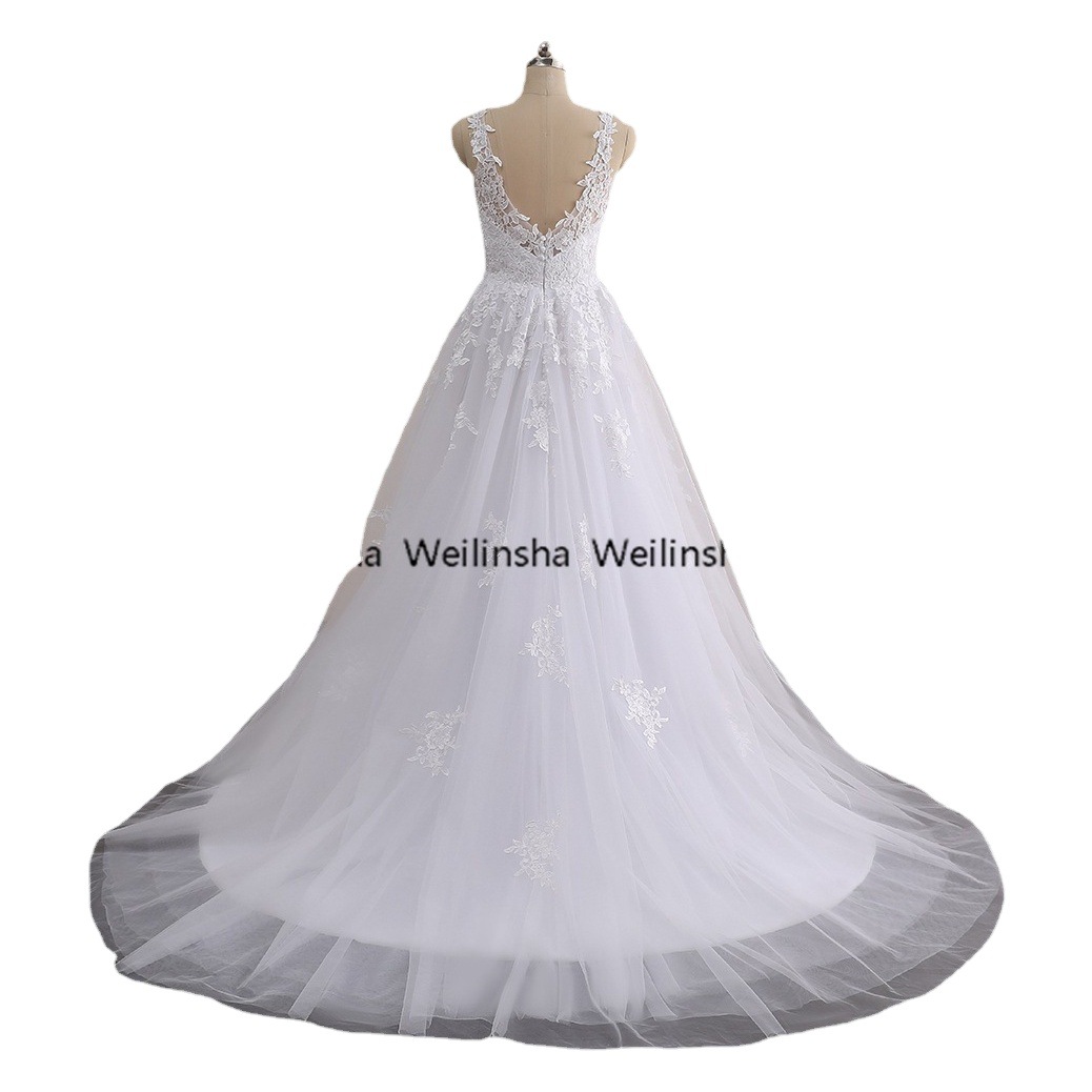 Vestido de novia europeo y americano Amazon Almacén de ultramar sin mangas con cuello en V digno elegante Boda nupcial vestido de novia blanco transfronterizo image 1