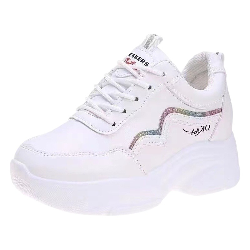 Zapatos de altura ocultos para mujer zapatos de verano versátiles estilo coreano 2023 nueva zapatilla de cuero de suela gruesa zapatos blancos casuales