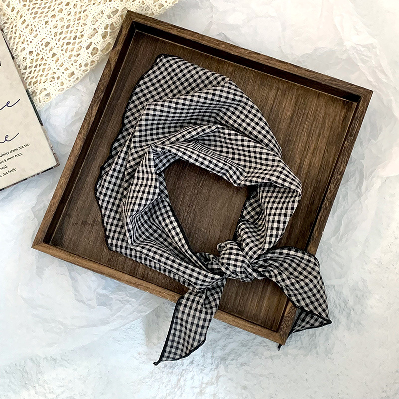 Pañuelo de seda de alta gama nuevo todo-fósforo retro a cuadros diadema cinturón para el cabello atado bufanda decorativa multiusos bufanda triangular cintura