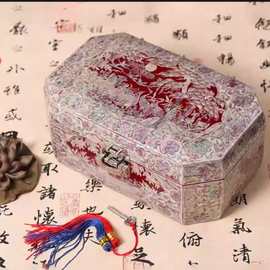 螺钿漆器木质首饰盒收纳盒高端精品礼物宫廷复古珠宝盒贝雕首饰盒