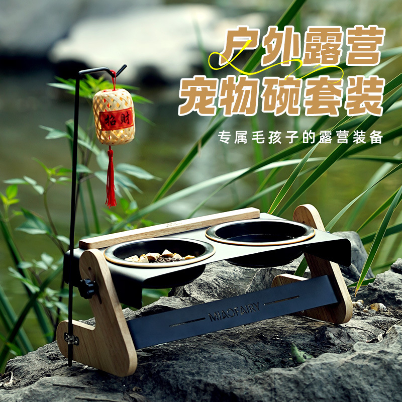 Perro portátil al aire libre acampando gatos retro cerámica alta pie doble tazón tazón para perros tazón para gatos pequeños perros artículos de tazón para mascotas