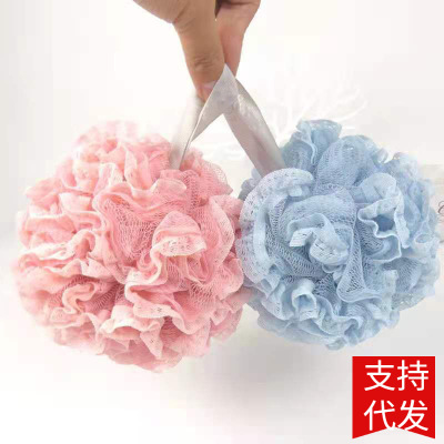 Solid color shower ball Lace lace double-deck soft Drawstring take a shower Bathsite