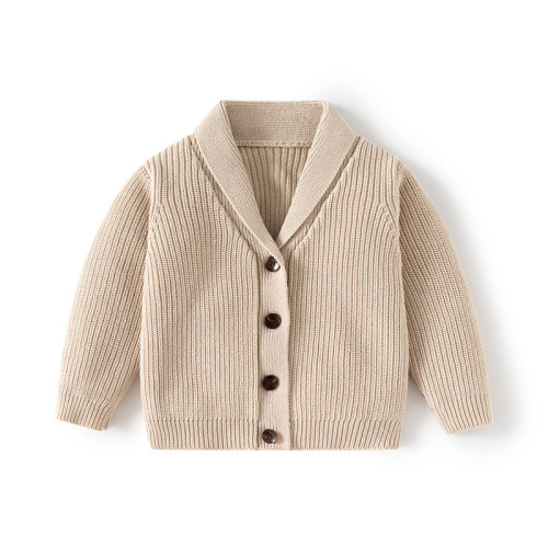 Korean-style crew neck knitted pure cotton children's outerwear top autumn and winter A-class infant sweater cardigan cool boy sweater