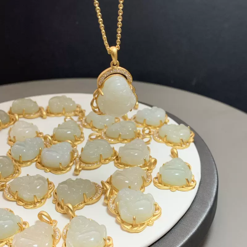 珍宝仓实拍S925纯银天然和田玉佛公项链女优雅高级感小众锁骨链