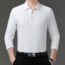 专柜男士桑蚕丝POLO衫商务休闲中年爸爸上衣免烫百搭男装长袖T恤