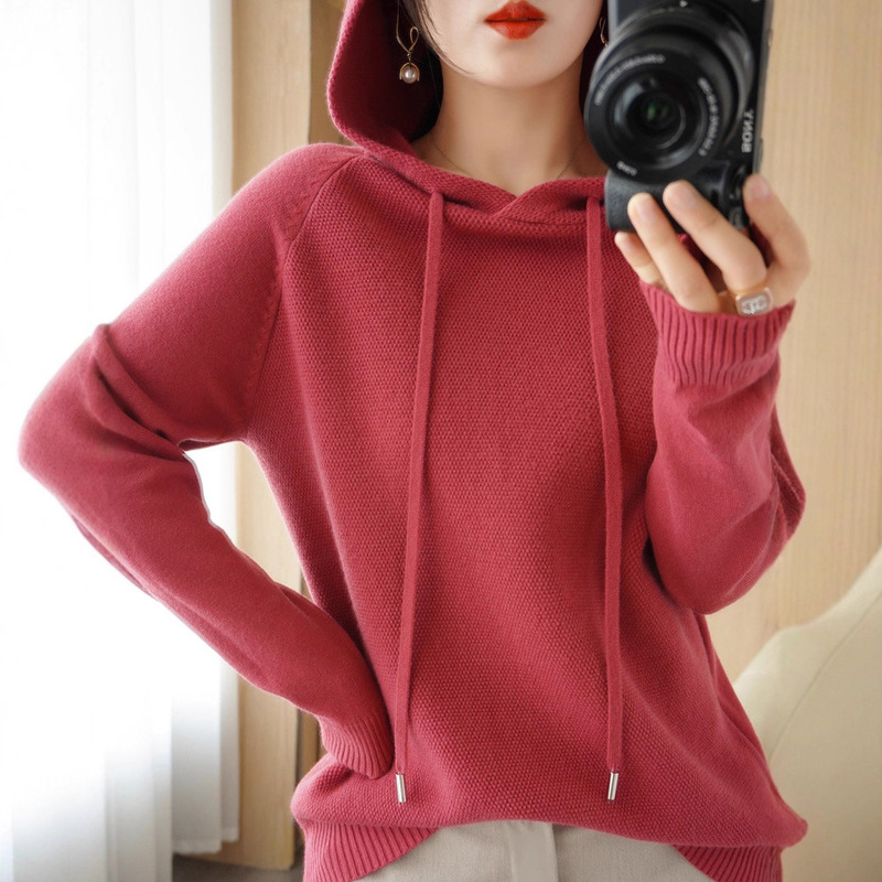 Autumn and Winter New Hooded Pullover Long-Sleeved Knitwear for Women Loose Casual Thickeneded Bottoming Knitwear Warm Sweatshirt Hoodie
