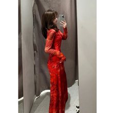 2024春季新年龙年限定女装过年红色印花网纱连衣裙长裙女5039314