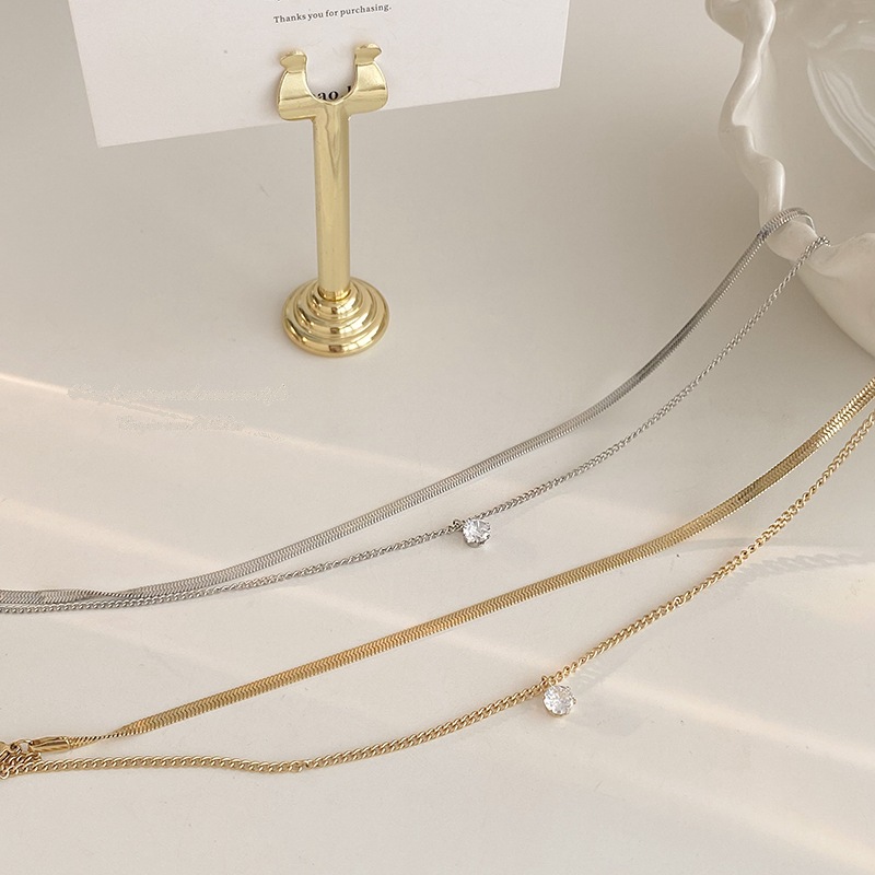 10g Weight Fashion Geometric Titanium Steel Inlay Zircon Necklace 1 Piece