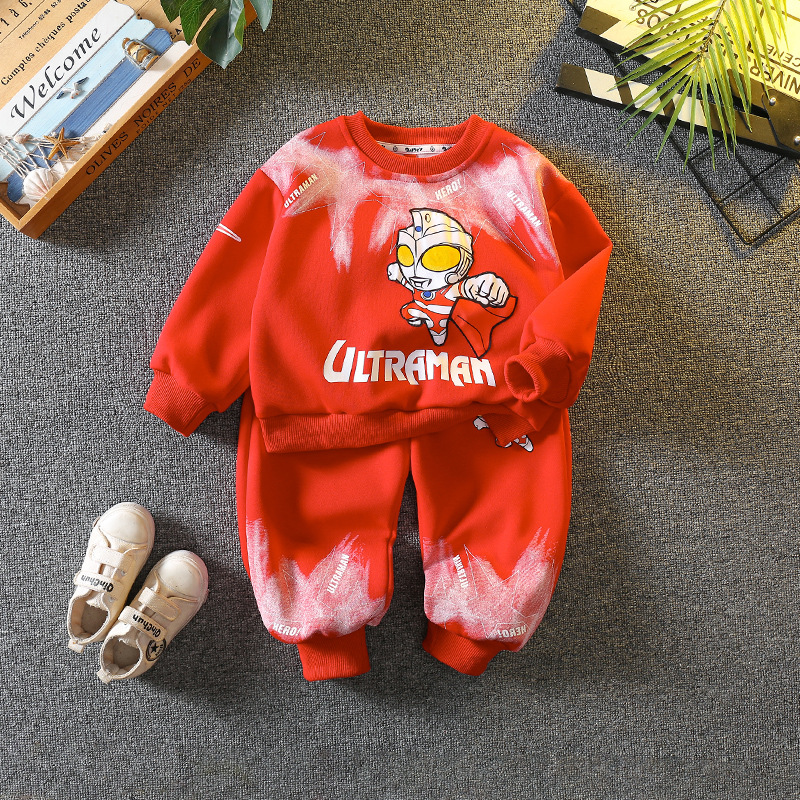 6097 Ultraman ropa traje de suéter para niños 2024 nuevo traje de dos piezas de otoño para niños de dibujos animados para bebés