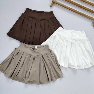 Outdoor Sports Fitness Shorts Women's Fake Two-piece Anti-gloss High Waist Pleated Skirt Quick-drying Yoga Skirt with Pocket