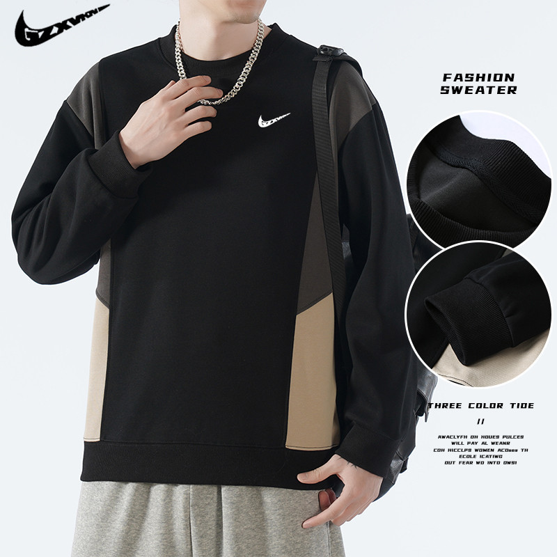 Trendy Brand Color-Blocked Round-Neck Sweatshirt for Men 2025 Autumn New Fashion Versatile Loose Breathable Men's Casual Top