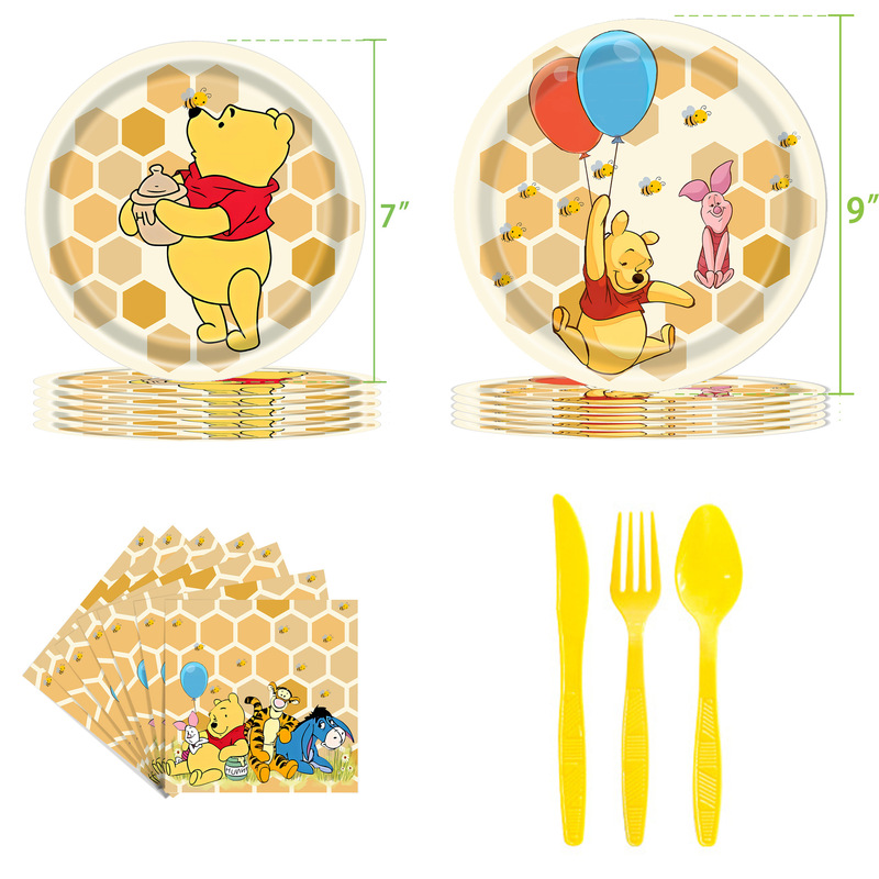 New Cartoon Honey Bear Theme Party Paper Tray Winnie the Pooh Bear Party Paper Towel Tablecloth 7 Inch 9 Inch Paper Tray Cross Border