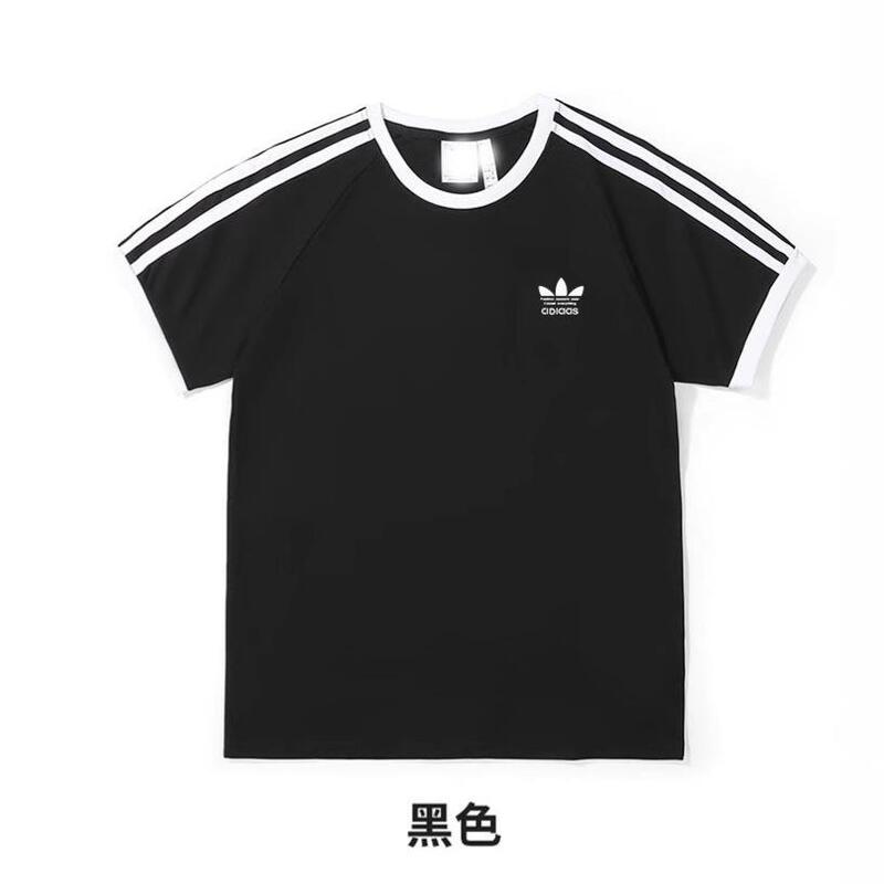 Cross-Border Clover Three-Stripe Round Neck Short-Sleeve T-Shirt, Loose Fit, Large Size, Combed Cotton Top, Summer Unisex Trendy Brand T-Shirt