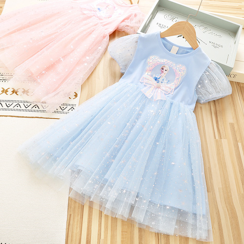 Little Girls' Summer Dress Korean Version Stylish Frozen Elsa Princess Dress Formal Dress Factory Wholesale Princess Dress