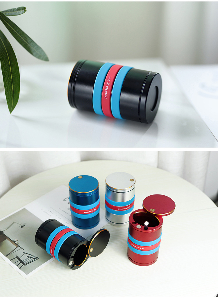 Aluminum Alloy Household Large Ashtray with Lid, Large Heightened High-End Enclosed Car Ashtray