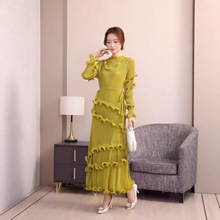 miyaki跨境三宅褶皱连衣裙非洲时尚高级感欧美大码压褶裙外贸非洲