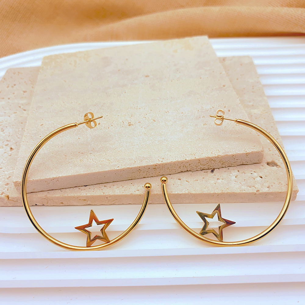 1 Pair Exaggerated Star Heart Shape Butterfly Titanium Steel Plating Hoop Earrings display picture 5