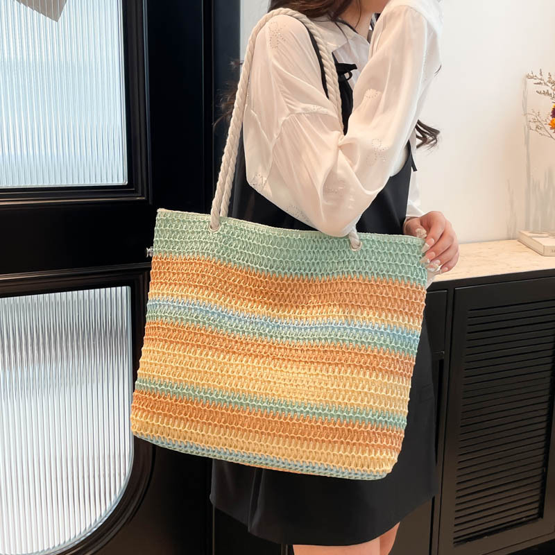 Bolsa de tela de gran capacidad, bolsas de verano nuevas bolsas de mujer, bolsas de paja de hombro, bolsas de moda, bolsas de compras