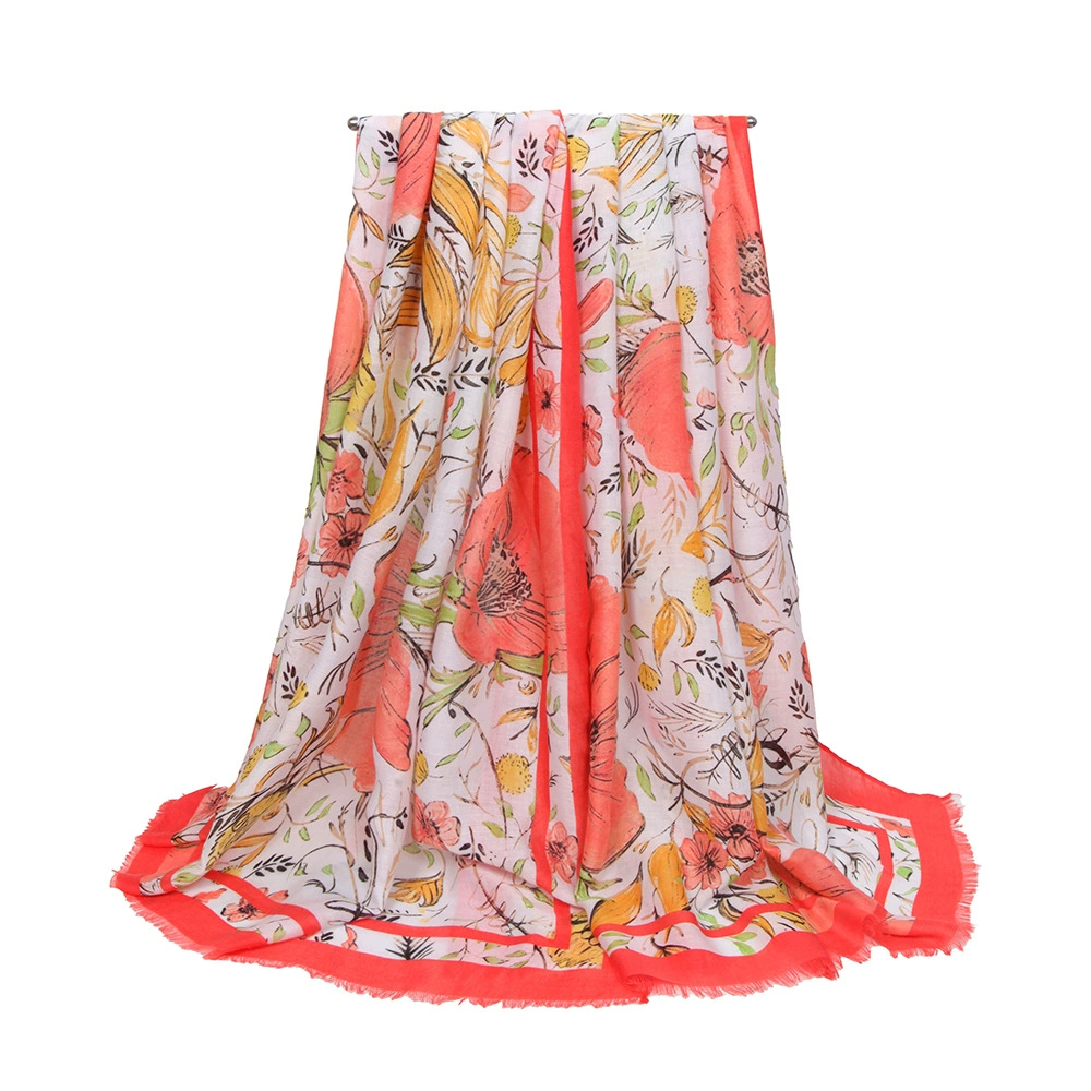 Summer genuine elegant thin scarf, European style, for import, flowered, cotton and linen, simple and elegant design