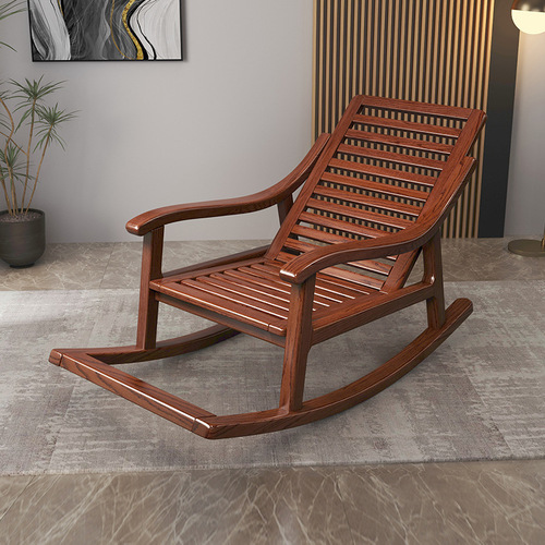 New Chinese style solid wood rocking chair golden autumn sandalwood balcony living room home leisure single lazy sofa lunch break rocking chair