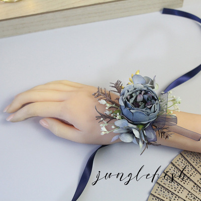 Autumn and winter Gray-blue Sternum Flower wrist parent Corsages Bridesmaid Sisters Groomsman Hand Flower Wedding celebration Photography Business Exhibition