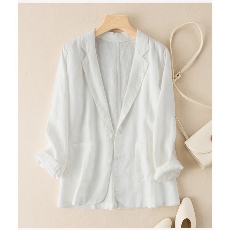 Solid Color Simple Casual Layered New Casual Linen Small Suit Women's Jacket Long-Sleeved Thin Cotton and Linen Small Suit Solid Color Simple Casual Layered New Casual Linen Small Suit Women's Jacket Long-Sleeved Thin Cotton and Linen Small Suit