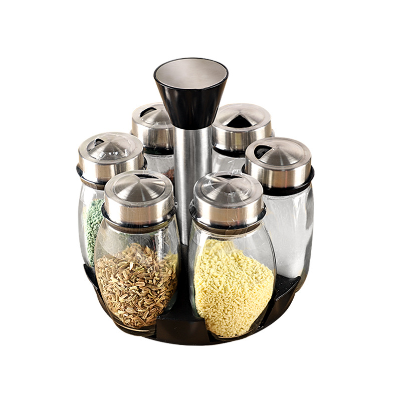 Cocina hogar condimento tarro creativo giratorio hogar condimento caja traje condimento botella condimento caja vidrio condimento botella tarro